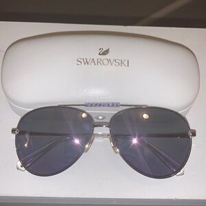 Swarovski Silver Metal Mirror Aviator Sunglasses